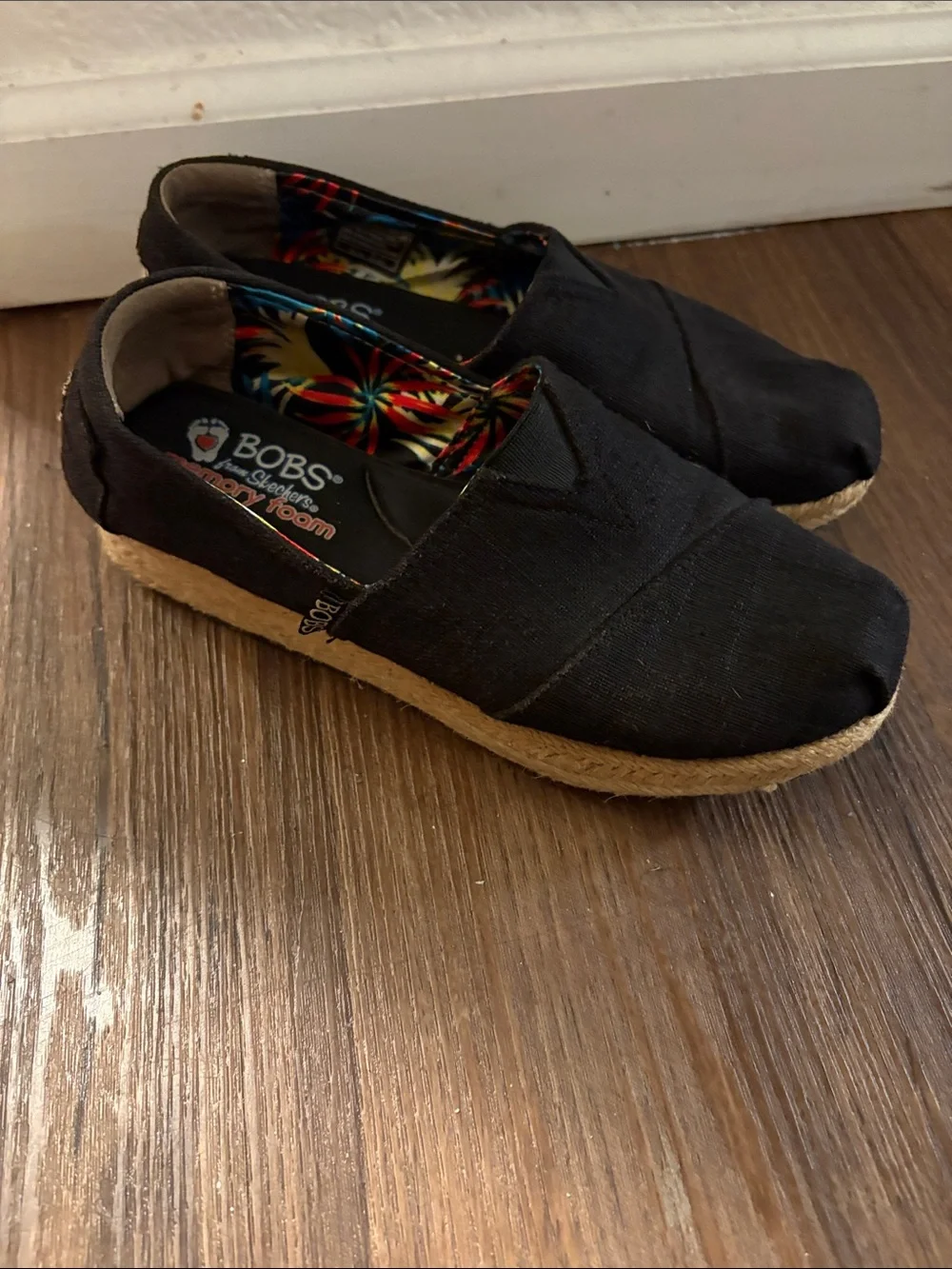 Skechers Black Canvas Espadrille Slip-Ons